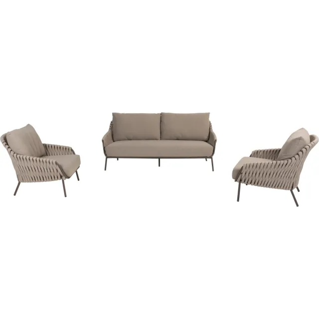 4 Seasons Outdoor Montera stoel bank loungeset 3 delig rope terre 4 Seasons Outdoor Bruin / Terre, Taupe, Zand / Latte / Linen