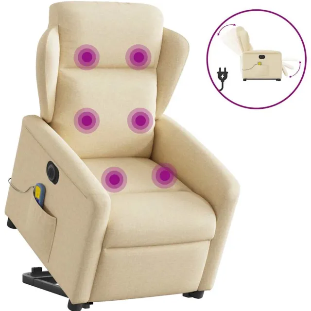 vidaXL Sta-op-massagestoel - elektrisch - verstelbaar - stof - crèmekleurig
