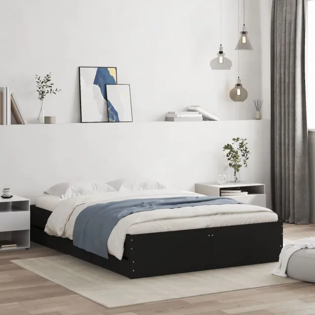 vidaXL Bedframe met lades bewerkt hout bruin eikenkleur 120x190 cm Zwart