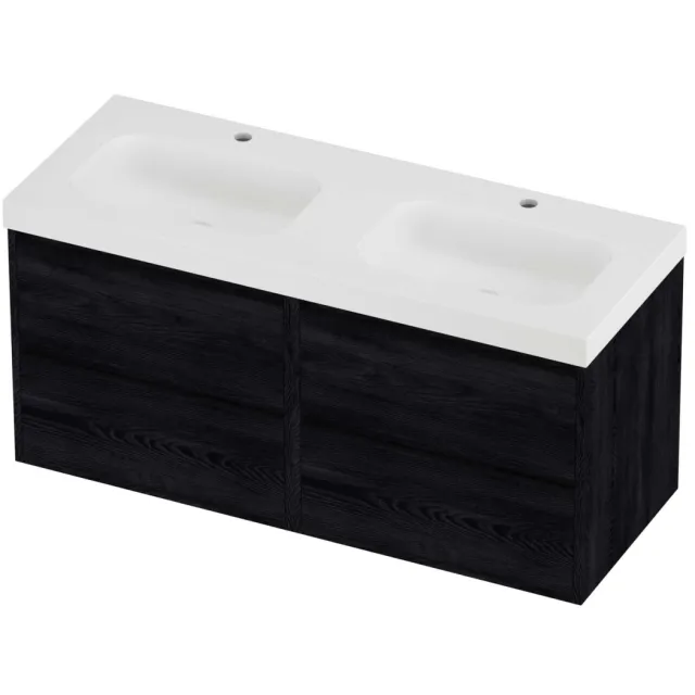 Proline Haga Badmeubelset Polystone Mezza 4 Laden 120x46x58 cm Mat White Black Oak Eiken