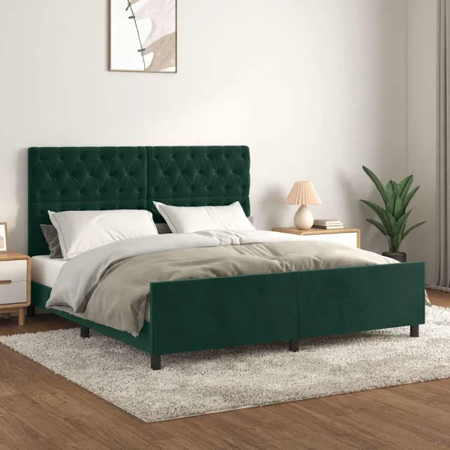vidaXL Bedframe zonder matras 160x200 cm fluweel donkergroen