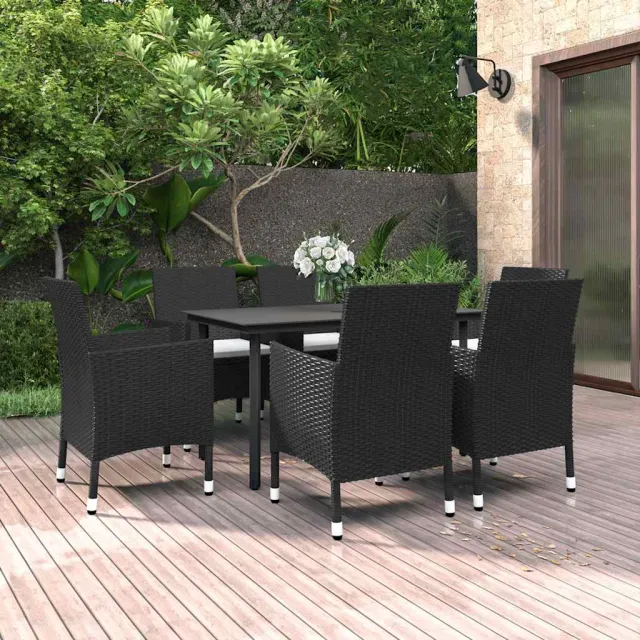 vidaXL 7-delige Tuinset met kussens poly rattan en glas zwart, foto 2