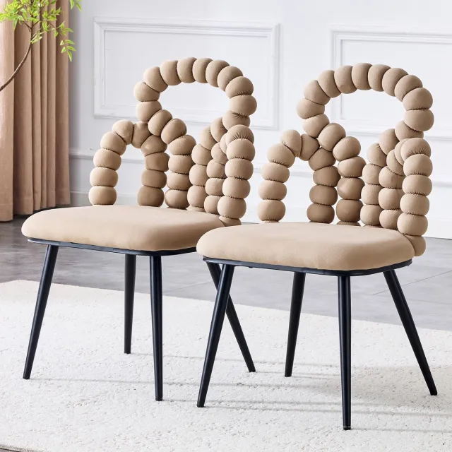 DESMIU Eetkamerstoel 48 x 50 x 86 cm - Set Van 2 Met Open Rugleuning En Gestoffeerde Zitting - Voor Eetkamer En Woonruimte - Velvet En Metaal - Camel