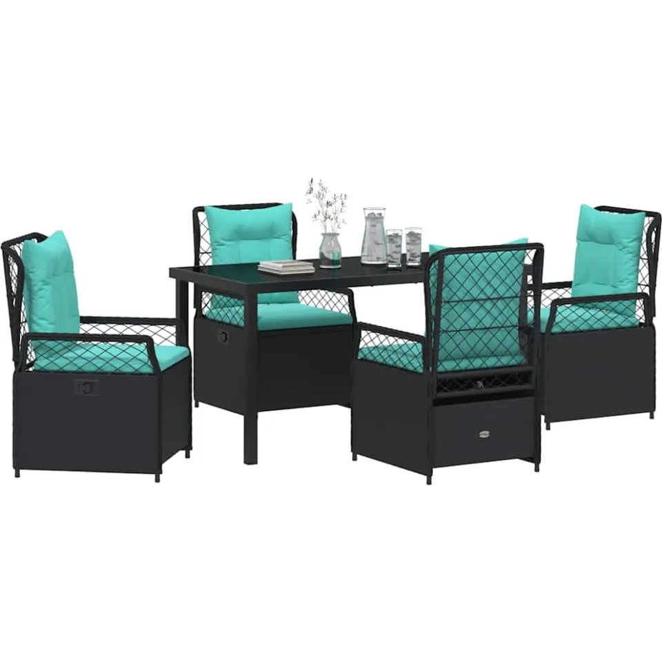 vidaXL Tuin eettafelset 5 st Zwart poly rattan