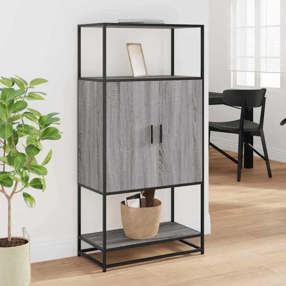 vidaXL Hoge kast 68x35x139cm bewerkt hout en metaal grijs sonoma eiken, foto 2
