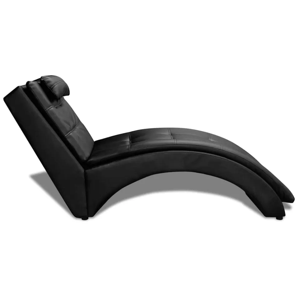 vidaXL Chaise longue met kussen kunstleer zwart, foto 4