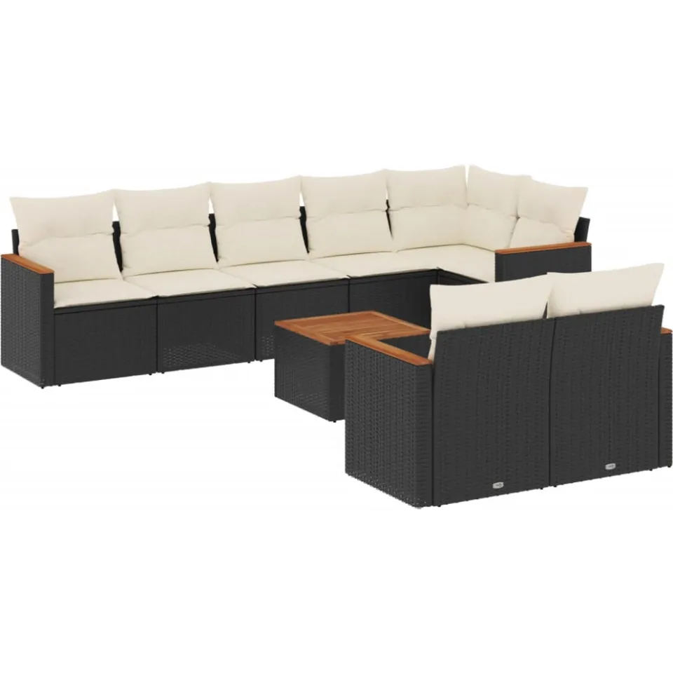 vidaXL 9-delige Loungeset met kussens poly rattan zwart, foto 3