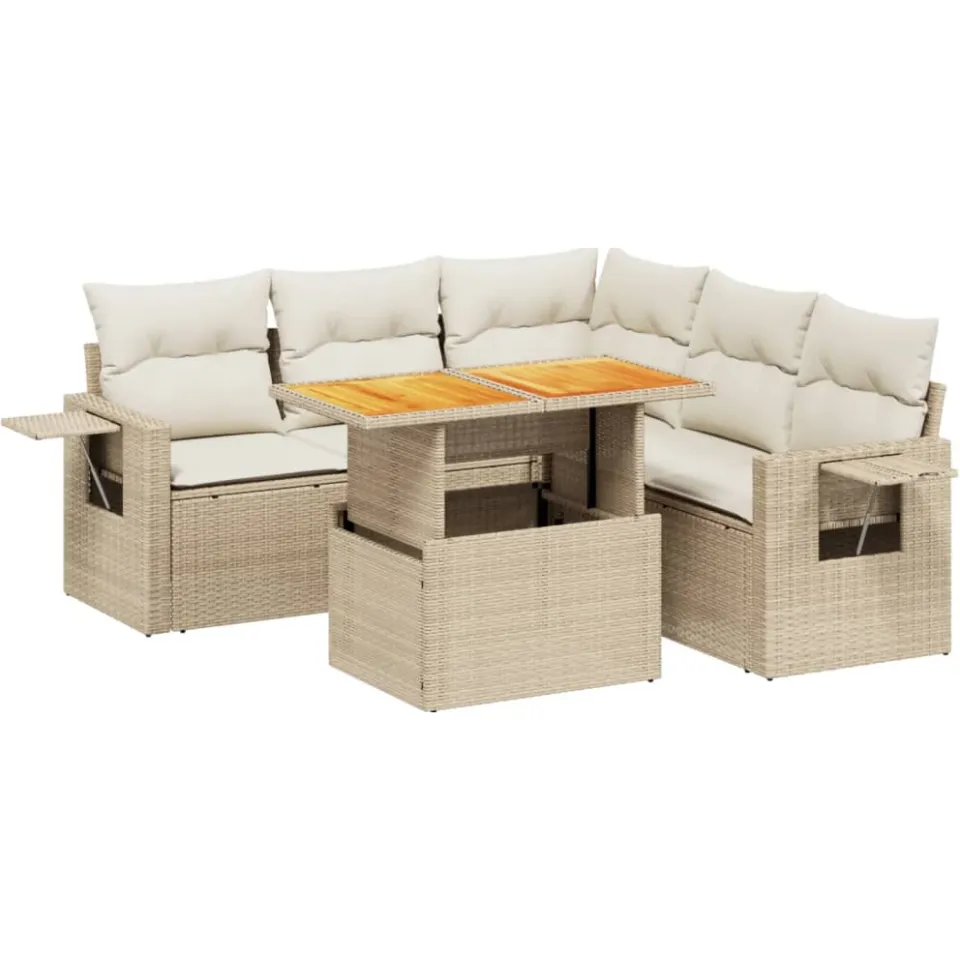 vidaXL 6-delige Loungeset met kussens poly rattan beige, foto 3
