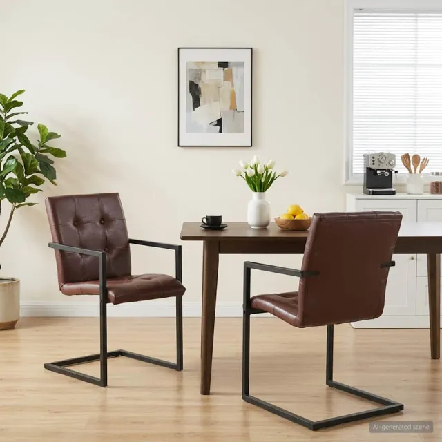vidaXL Eetkamerstoelen 2 st echt leer bruin, foto 2