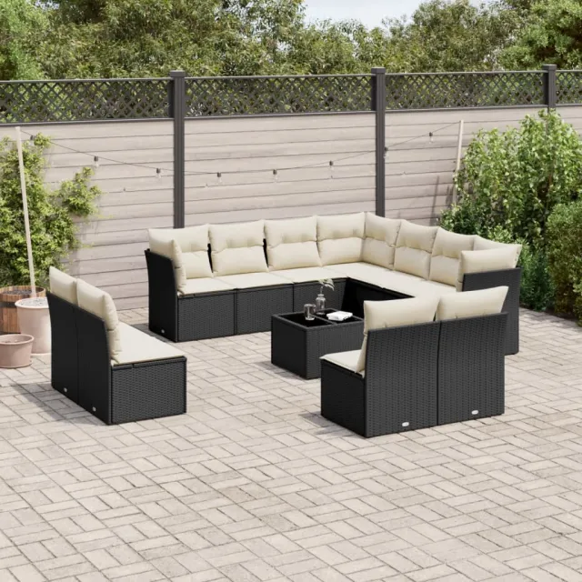 vidaXL 12-delige Loungeset met kussens poly rattan zwart, foto 2