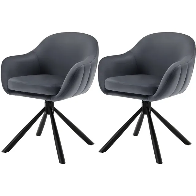 Happiq Eetkamerstoelen Supria - Set van 2 - Draaibaar - Fauteuil - Keuken - Voor eettafel - Donkergrijs - Velvet
