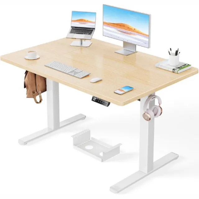 ErGear Elektrisch Sta Bureau 120 X 80 Cm - In Hoogte Verstelbaar - 100 Kg Draagvermogen - Stille Borstelloze Motor - Stevig Metalen Frame - Vierdelig Tafelblad wit