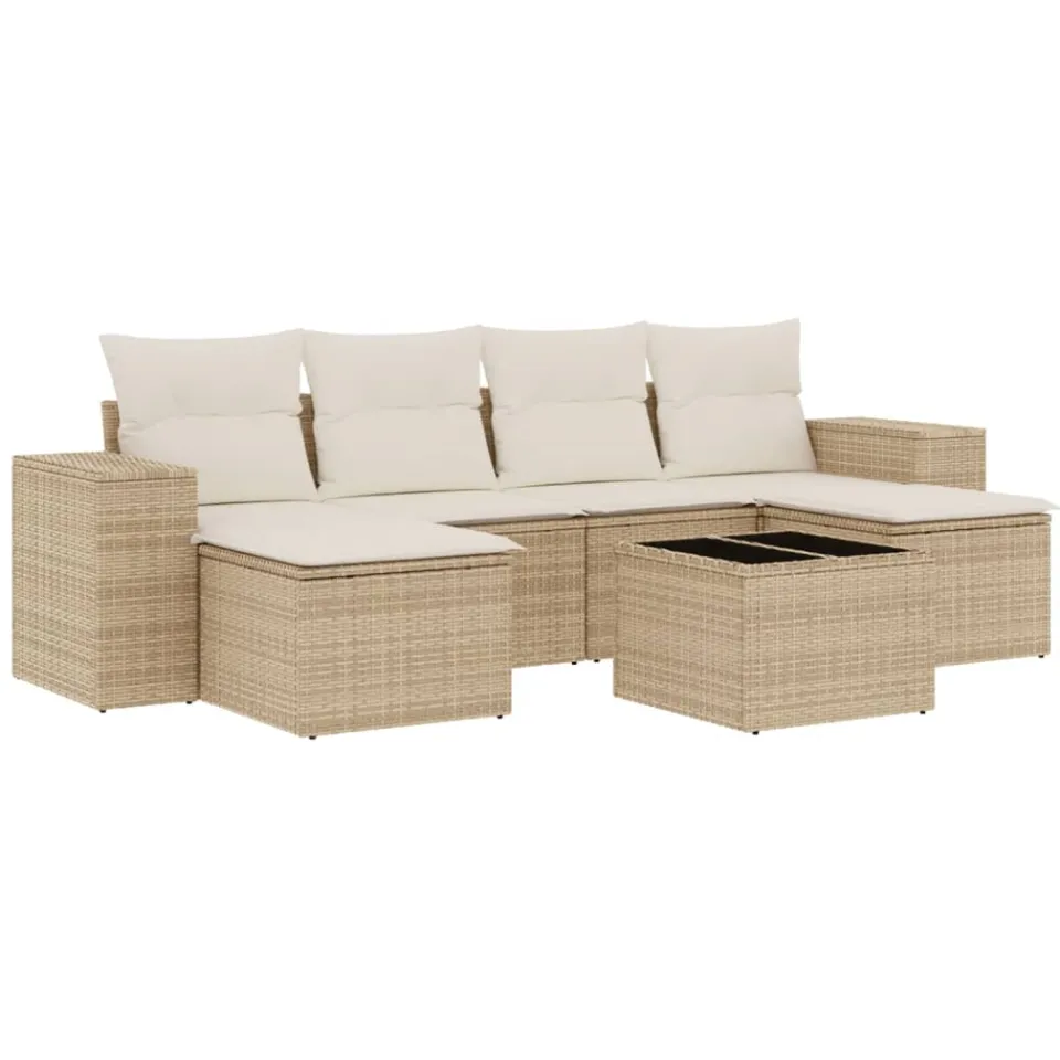 vidaXL 7-delige Loungeset met kussens poly rattan beige