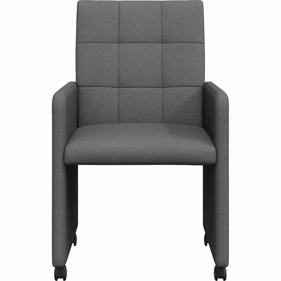 vidaXL Eetkamerstoelen met Wieltjes 2 st Stof Donkergrijs grijs, foto 4
