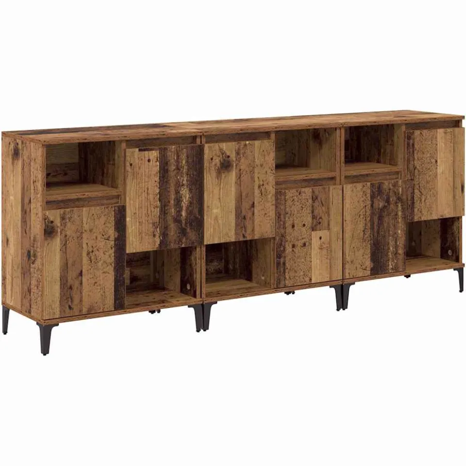 vidaXL Dressoirs 3 st Oud Hout 60 x 35 x 70 cm Bewerkt hout bruin, foto 3