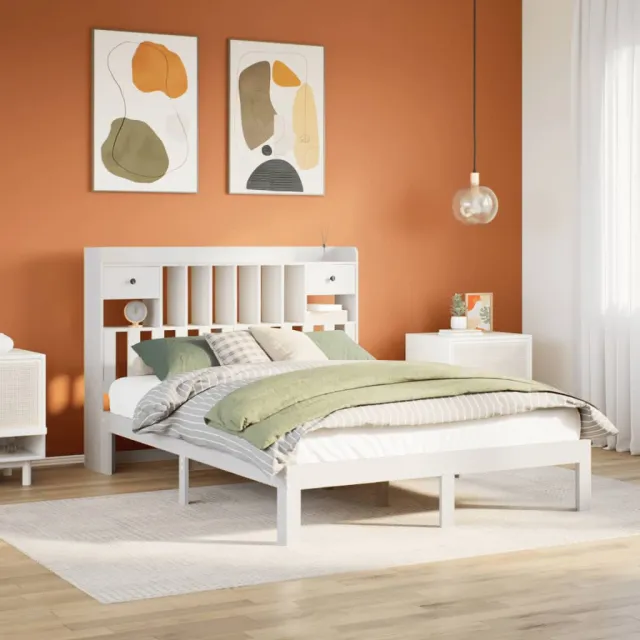 vidaXL Bed met boekenkast zonder matras grenenhout wit 140x200 cm