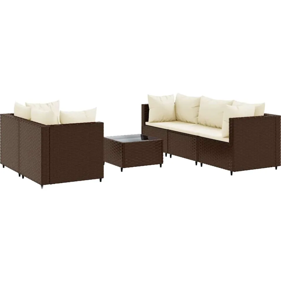 vidaXL 6-delige Loungeset met kussens poly rattan bruin, foto 3
