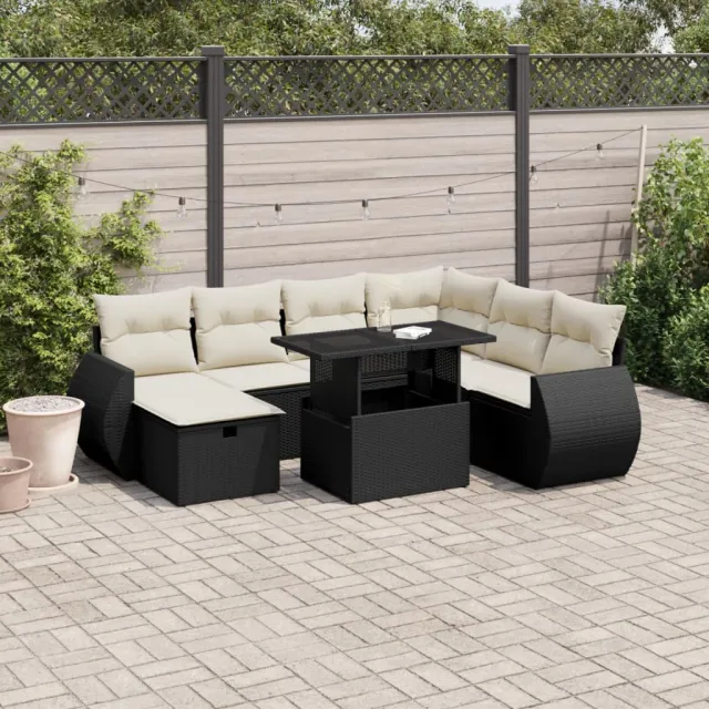 vidaXL 8-delige Loungeset met kussens poly rattan zwart, foto 2