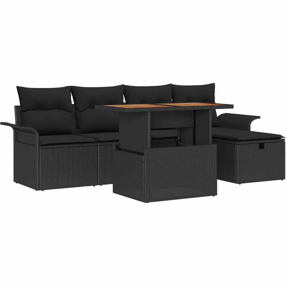 vidaXL Tuinbankenset 6 st Zwart poly rattan