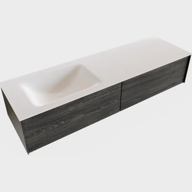 Boss & Wessing Badkamermeubel BWS Madrid Antraciet 150x45x30 cm Mat Witte Solid Surface Wastafel Links (2 lades, 1 kraangat)