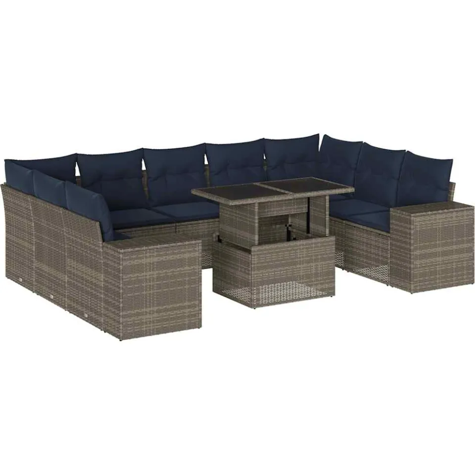 vidaXL 10-delige tuinbankset met kussens, grijs polyrotan, foto 3