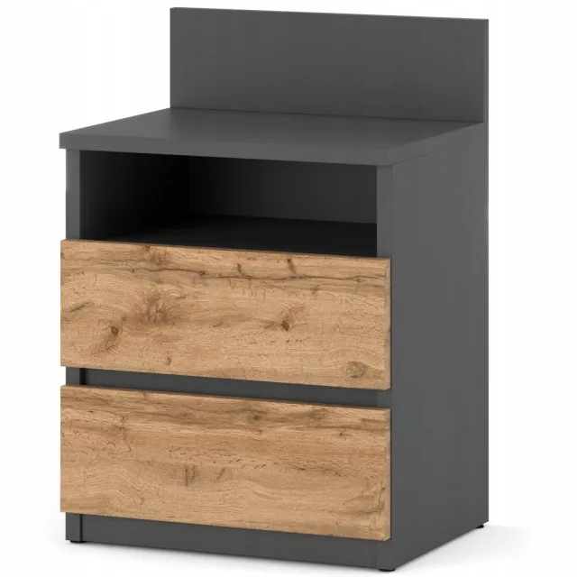 Stiv-Meble Nachtkastje 40CM Grijs Eiken Wotan 2 Laden Plank Voor Slaapkamer grijs, bruin