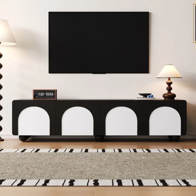 Sweiko TV-kast - 2 lades - Dubbele deuren - 180 x 38 x 45 cm - Zwart + Wit