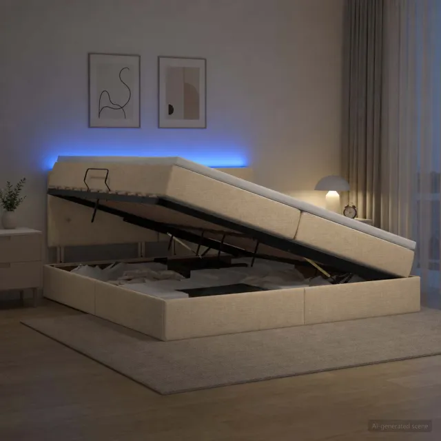vidaXL LED Opslagbed met Matras Crèmekleurig 200 x 200 cm Stof