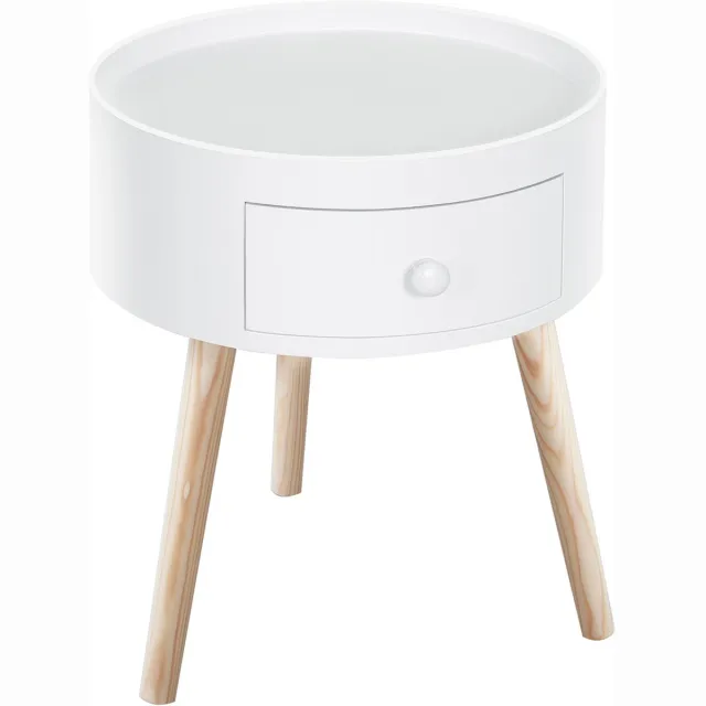 Homona Bijzettafel in Scandinavische stijl - Met lade - Ø38 x 45 cm - Wit