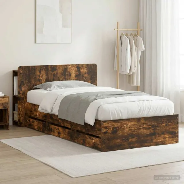 vidaXL Bedframe met opbergruimte en hoofdbord met lade Gerookt eiken Bruin