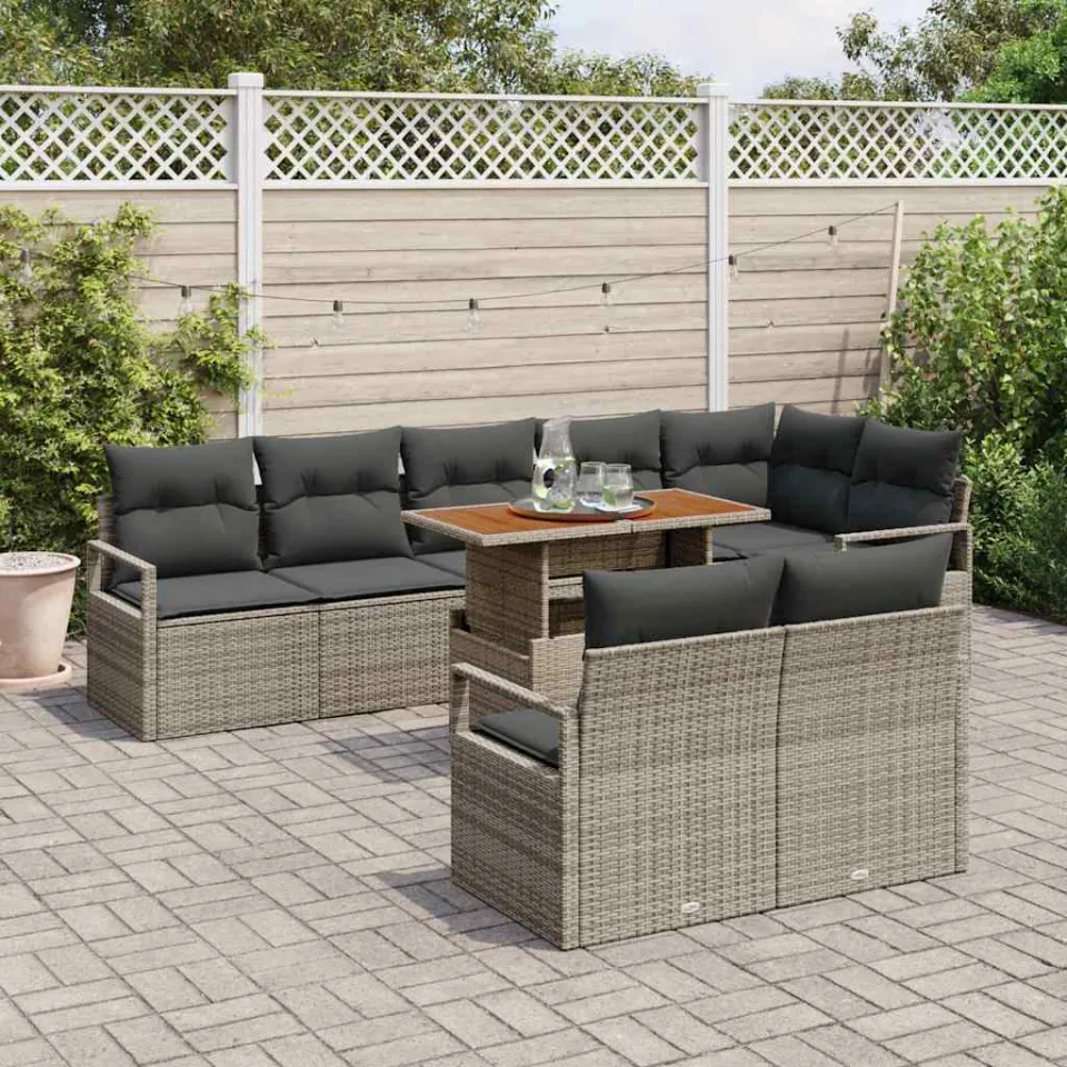 vidaXL Tuin Sofa Set 9 st Grijs Poly riet, foto 2