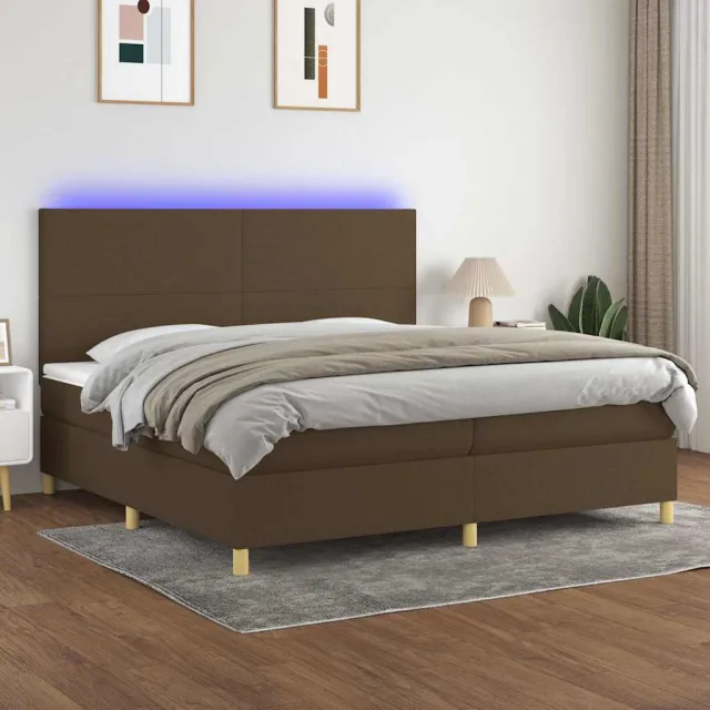 vidaXL Boxspring met matras en LED stof donkerbruin 200x200 cm bruin
