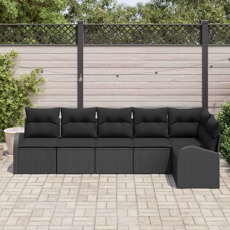 vidaXL Tuin Sofa Set met kussen 6 pcs Zwart Poly riet, foto 3