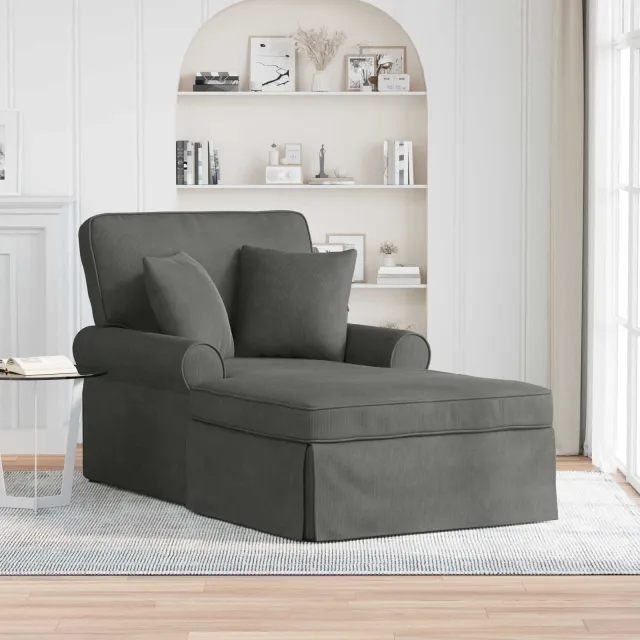 vidaXL Chaise Lounge met Rok 3 st Donkergrijs Katoen Stof grijs, foto 2