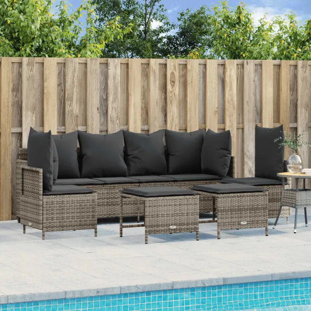 vidaXL 5-delige Loungeset met kussens poly rattan grijs, foto 2