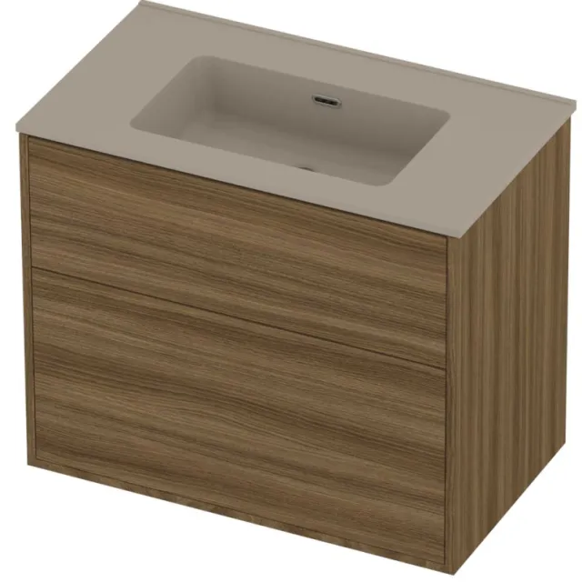 Proline Tribute Badmeubelset Porselein 2 Laden 80x46x67 cm Mat Crème Cotton Caramel Walnut Houtlook