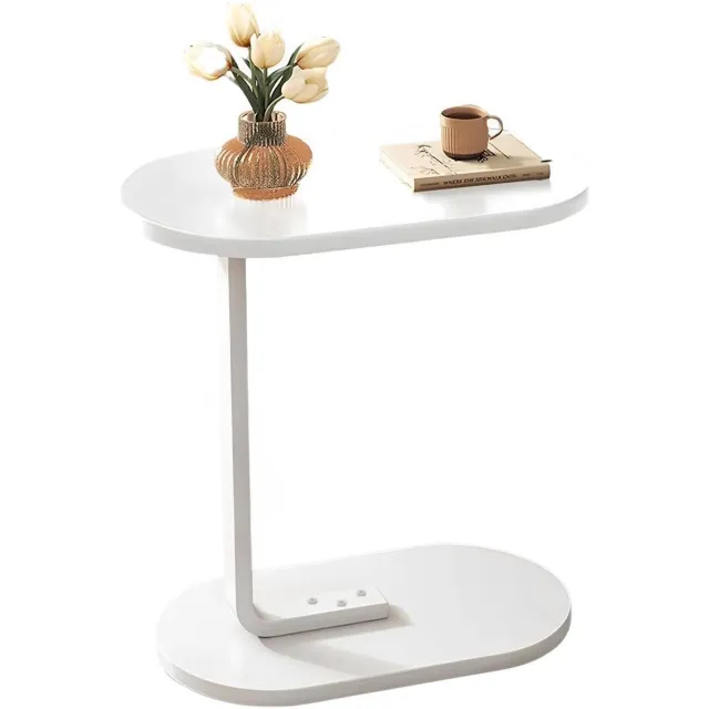 REDOM C-Vorm Bijzettafel – 28×39×58 cm – Modern Industrieel Design – Ruimtebesparende Sofa Bijzettafel voor Woonkamer en Slaapkamer – Stevig Staalframe – Wit