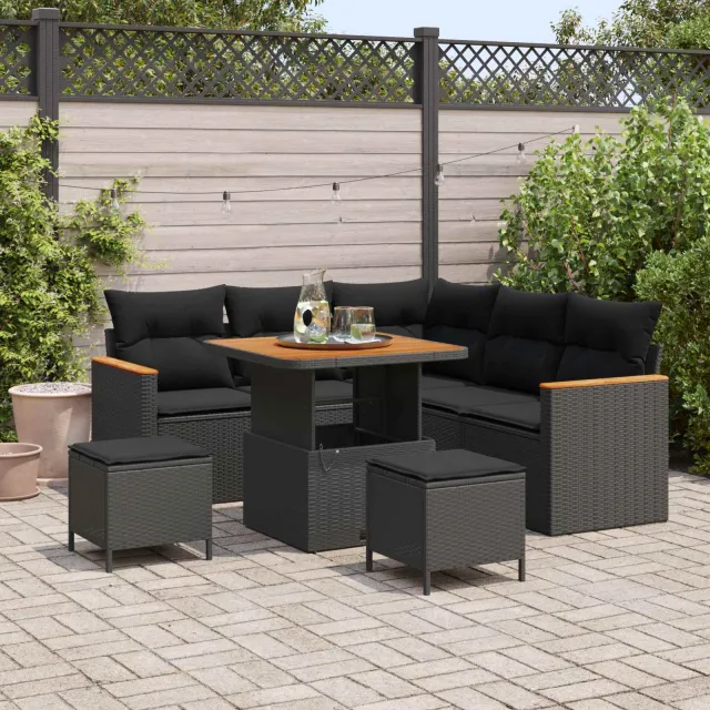 vidaXL Tuinbankenset 8 st Zwart poly rattan, foto 2