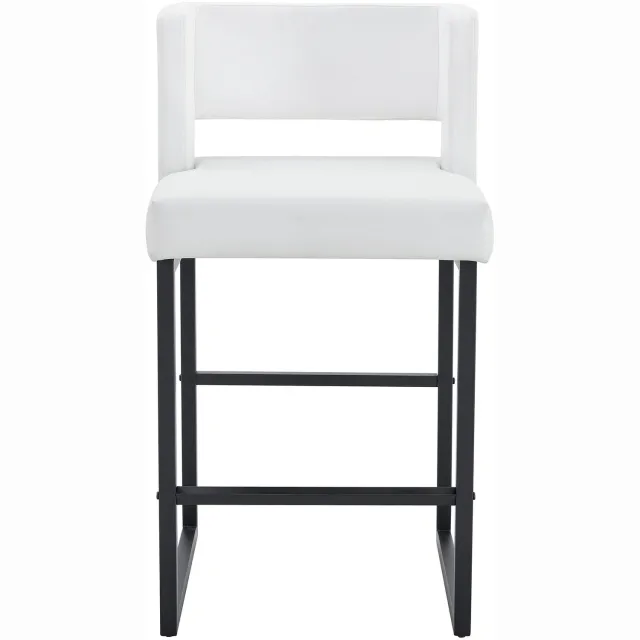 SONNENH Barkrukken set van 2 - Wit PU-kunstleer - Zwart metalen frame - Zithoogte 66 cm Wit met zwart onderstel