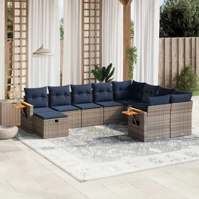 vidaXL 10-delige Loungeset met kussens poly rattan grijs, foto 2