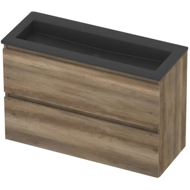 Basic-Line Mood 39 Badmeubelset Acryl Zonder Kraangat Greeploos 100x39x62 cm Scotch Oak Mat Zwart