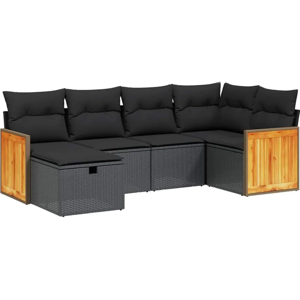 vidaXL 6-delige Loungeset met kussens poly rattan zwart, foto 3