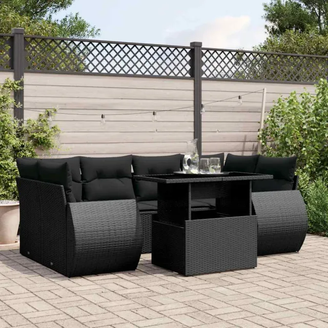 vidaXL 7-delige Loungeset met kussens poly rattan zwart, foto 2
