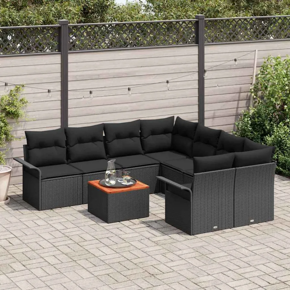 vidaXL Tuinbankenset 9 st Zwart poly rattan, foto 3