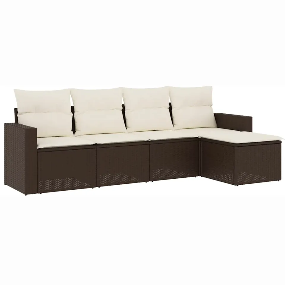 vidaXL 5-delige Loungeset met kussens poly rattan bruin