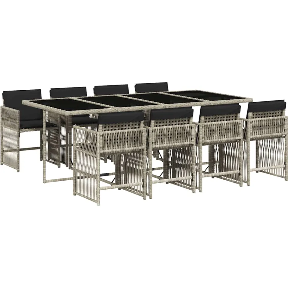 vidaXL 9-delige Tuinset met kussens poly rattan lichtgrijs