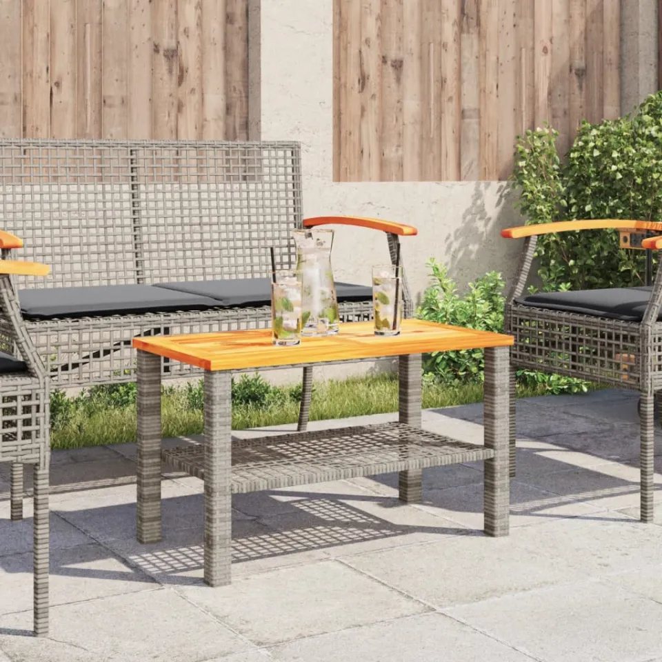vidaXL Tuintafel 70x38x42 cm poly rattan en acaciahout grijs, foto 3