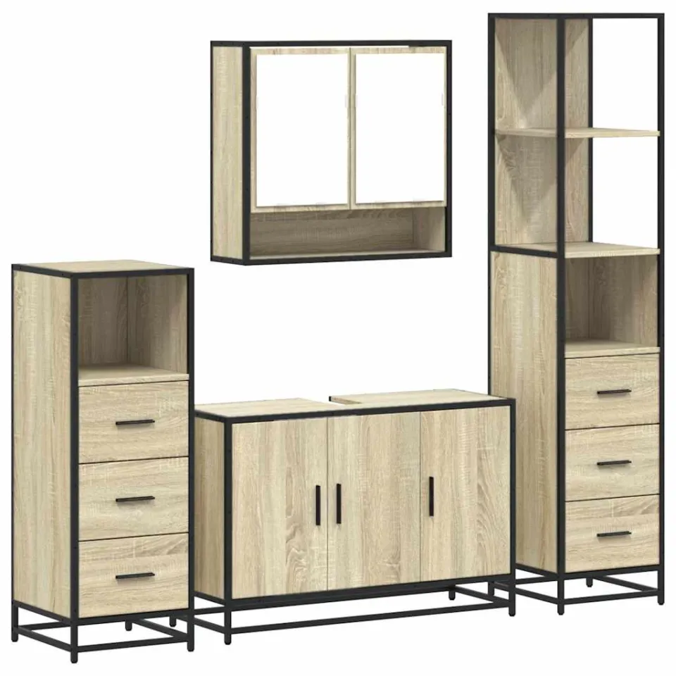 vidaXL 4-delige Badkamermeubelset bewerkt hout sonoma eikenkleurig, foto 3