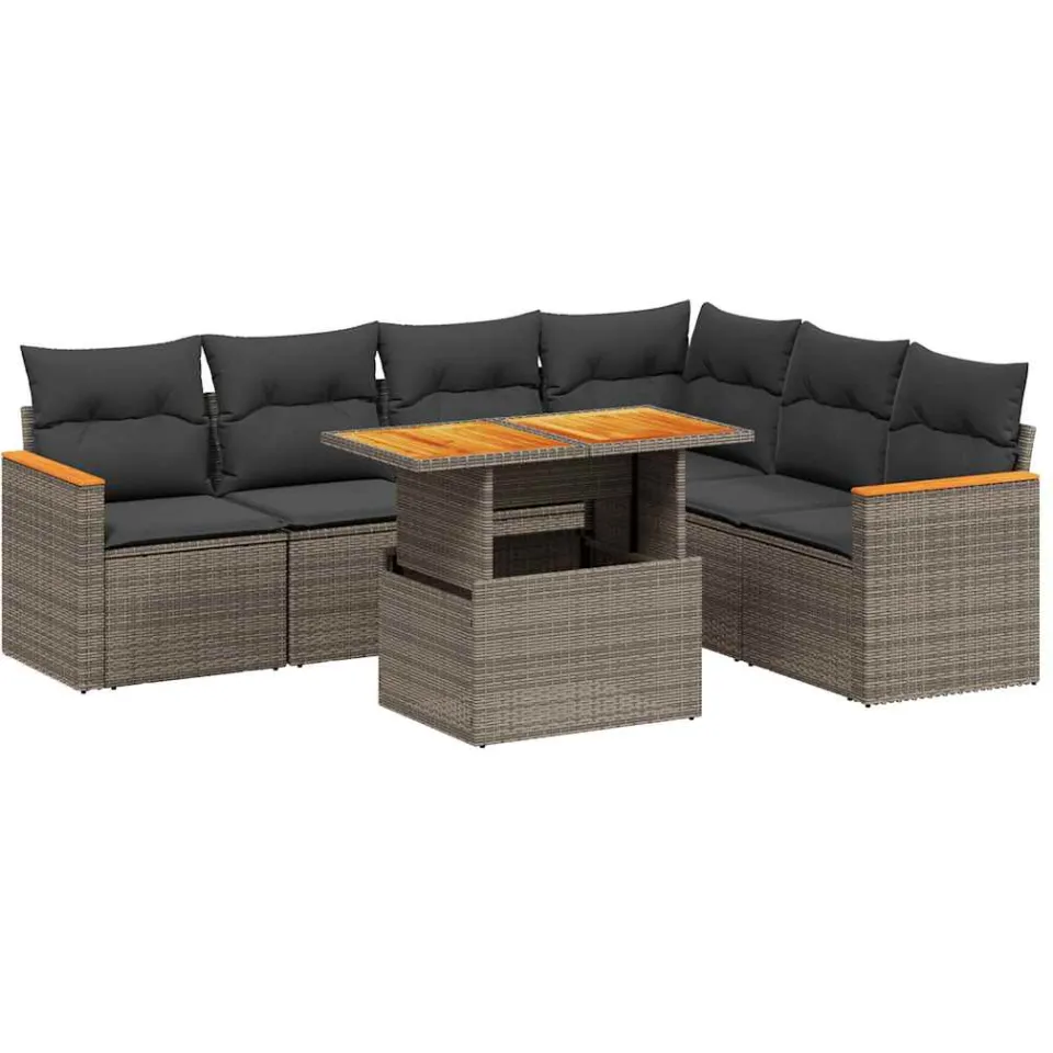 vidaXL 7-delige Loungeset met kussens poly rattan grijs, foto 4