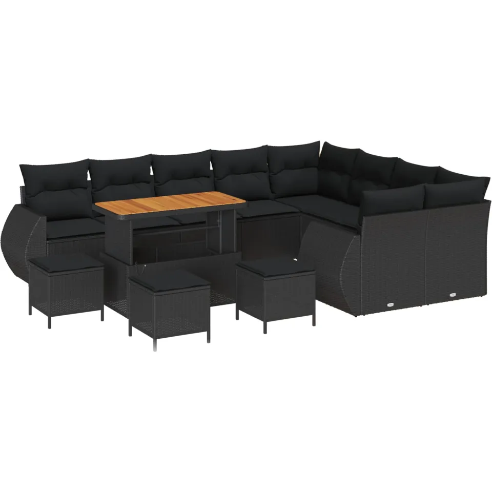 vidaXL Tuinbankenset 13 st Zwart poly rattan